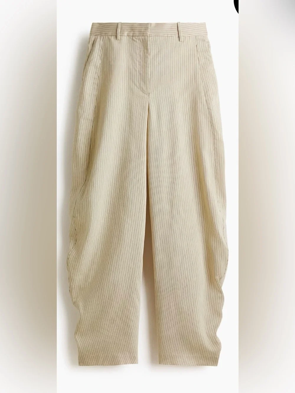 H&M EDITION Linen Blend Barrel Leg Pants Beige Black Striped Baggy